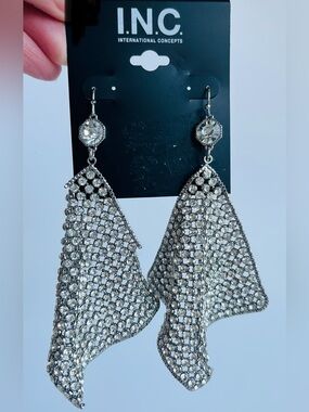 INC International Concepts Silver-Tone Crystal Diamond-Shape Earrings